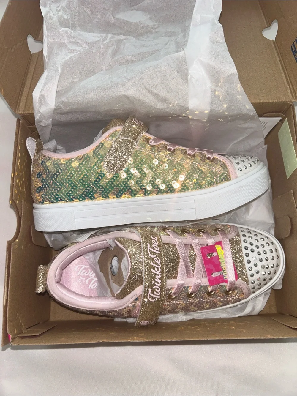 Twinkle Toes Girls' Pink Sequin Light-Up Sneakers